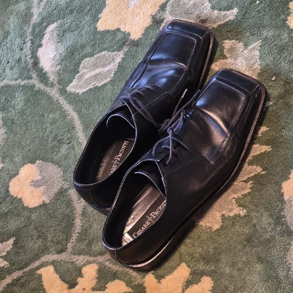 Cesare Paciotti Black Leather Lace-Up Square-Toe Oxfords main image 9